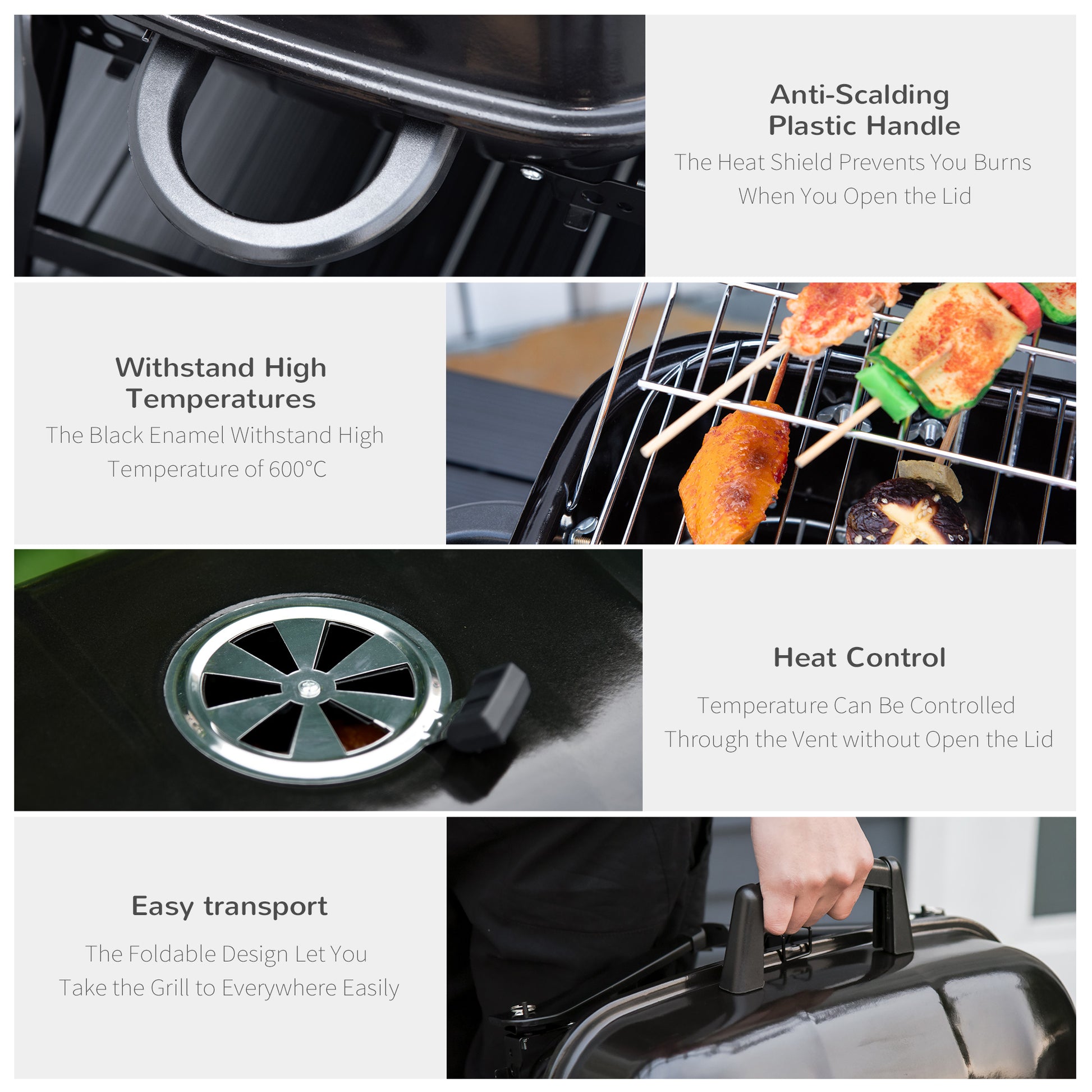 Portable Tabletop Steel Charcoal Grill Foldable Outdoor BBQ Camping Picnic Cooker, 59 x 43 x 39 cm, Black