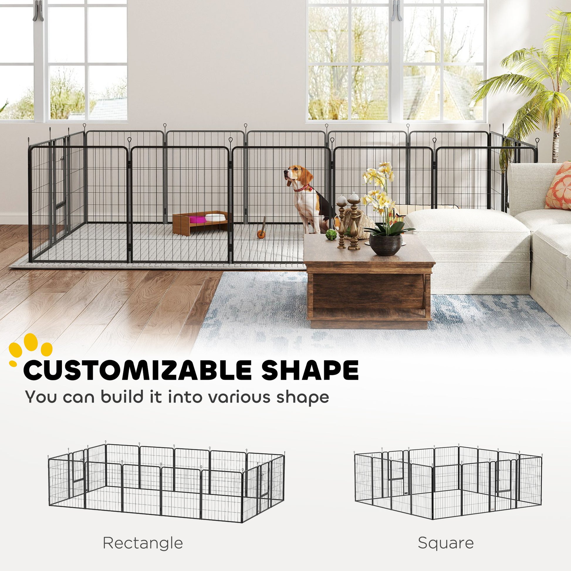 16 Panels Dog Playpen with Strap, Portable & DIY, for Medium Dogs, for Yard, RV, Camping, Garden, 31.5" H
