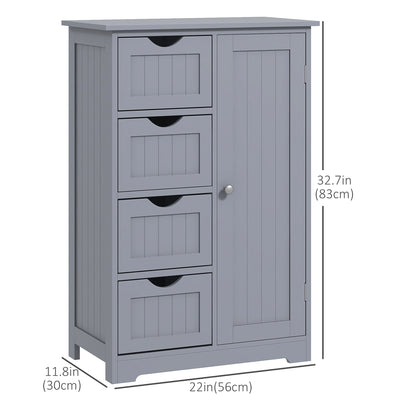 Bathroom Storage Cabinet, Floor Cabinet with Adjustable Shelf and 4 Drawers, Side Cabinet for Washroom, Grey