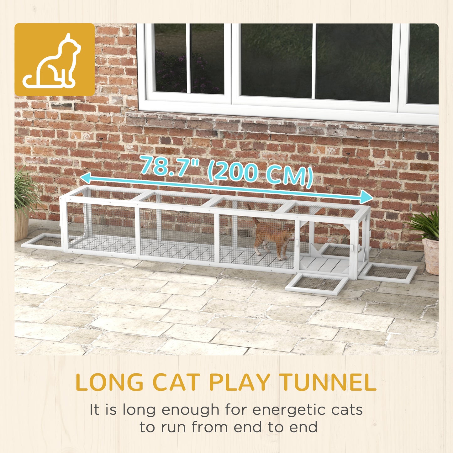 79" Long Cat Tunnel, Cat shelter L- Shape with Extendable Design, Cat Enclosure for Indoor/Outdoor Use, White