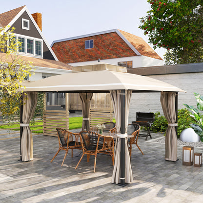 10' x 12' Outdoor Gazebo, Double Roof Patio Gazebo Canopy with Netting and Curtains for Garden, Lawn, Backyard, Deck