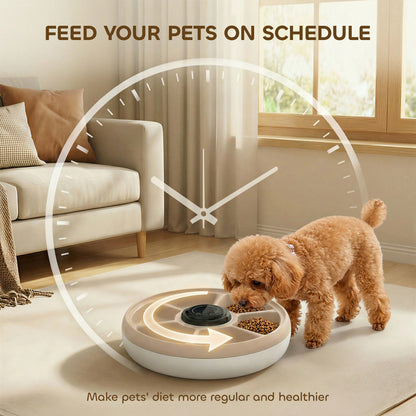 Automatic Cat Feeder for Dry Wet Food Timed Cat Dog Food Dispenser with 6 Trays 1 Ice Pack Battery Powered Light Brown