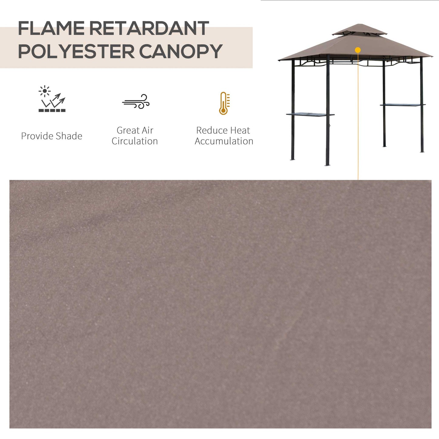 8' x 5' BBQ Grill Gazebo Tent with Double Tiered Canopy for Outdoor Sun Shade, Coffee