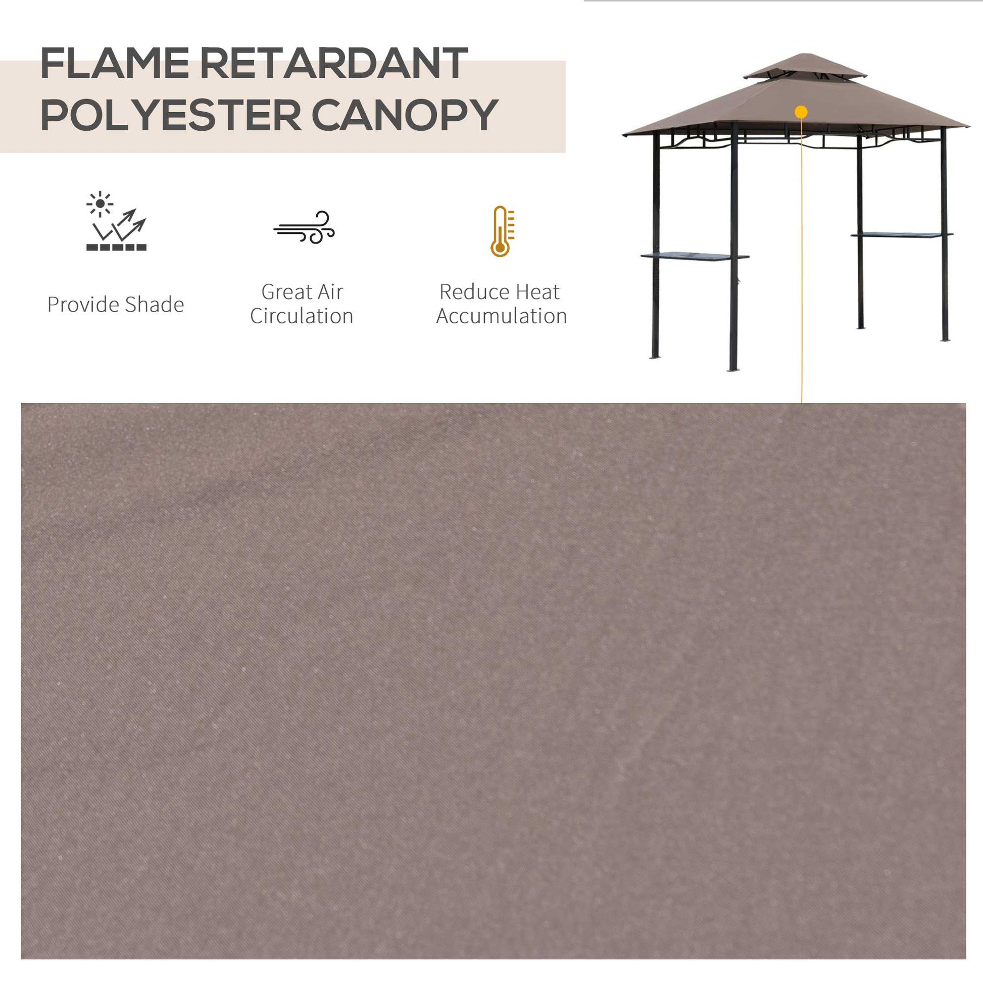 8' x 5' BBQ Grill Gazebo Tent with Double Tiered Canopy for Outdoor Sun Shade, Coffee