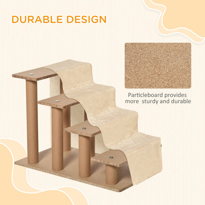 4-Step Dog Ramp for Sofa, Bed, and Couch, with Removable Cover, Beige