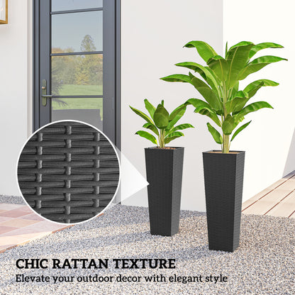 23.6 Inch Tall Planters for Outdoor Plants, Set of 2 Plastic Flower Pots with Drainage Holes, Black