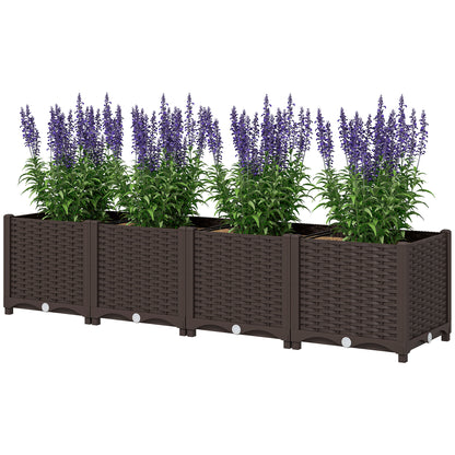Plastic Raised Garden Bed, Outdoor Planter Box with Drainage Holes for Patio, Balcony, 63" x 15.7" x 14.6", Brown