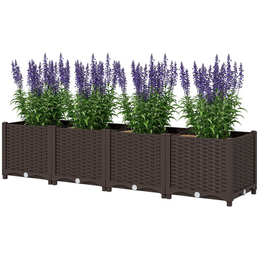Plastic Raised Garden Bed, Outdoor Planter Box with Drainage Holes for Patio, Balcony, 63" x 15.7" x 14.6", Brown