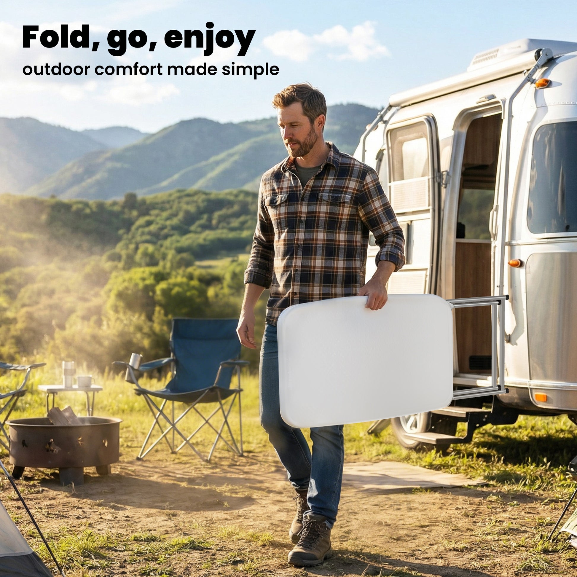 Folding Picnic Table 5-Level Height Adjustment, Portable Camping Table for Outdoor Indoor Use 30" x 20", White