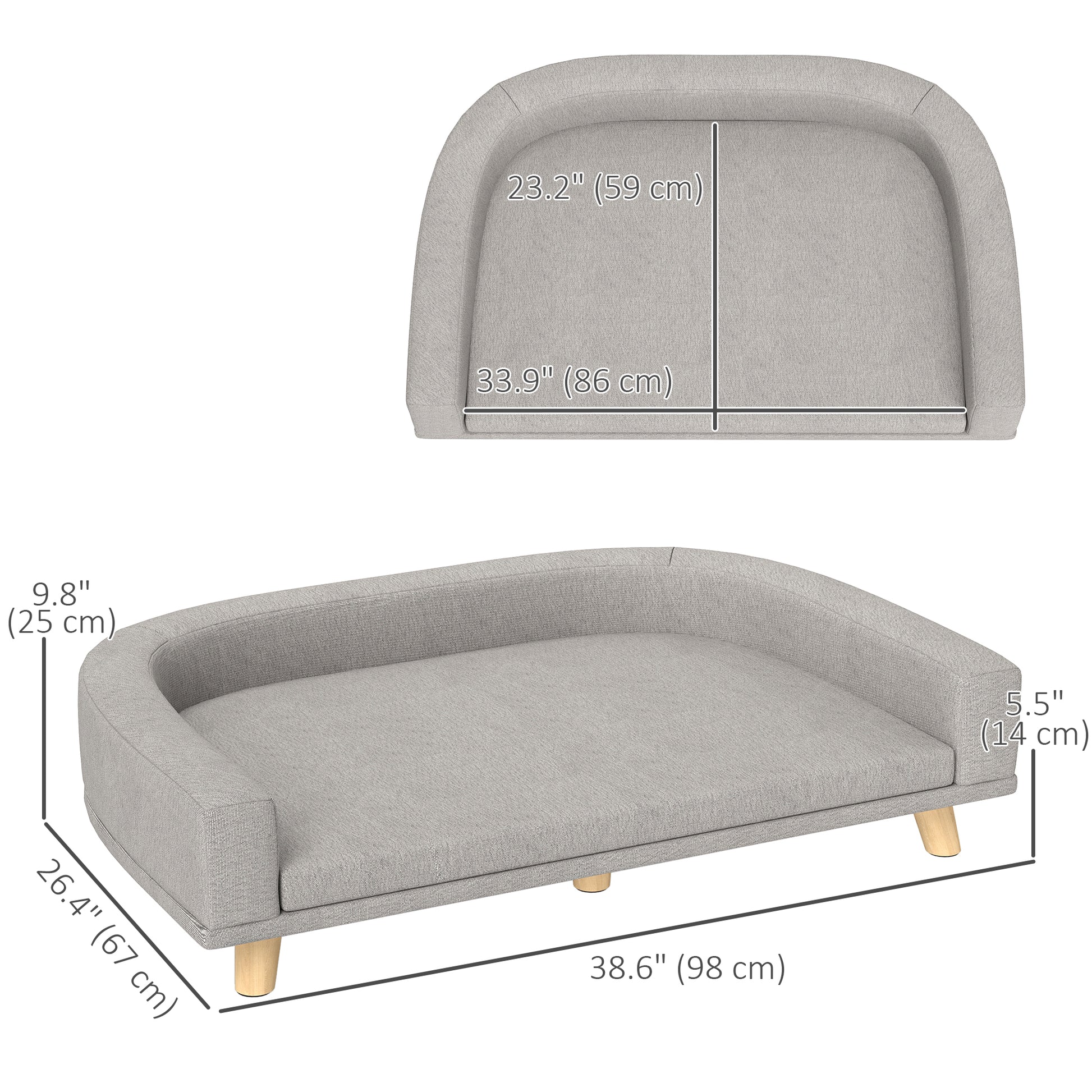 Dog Sofa for Large Dogs with Washable Cover, Anti-slip Foot Pads, Grey
