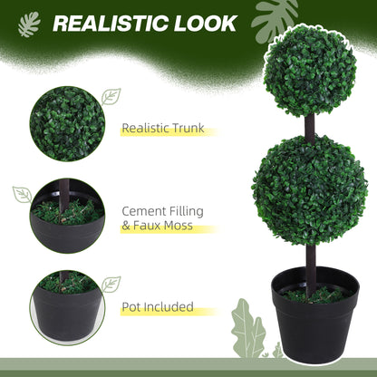 2 Ball Topiary Tree in Pot for Home Decor Set of 2, Artificial Plant for Home Office, Living Room Decor, Dark Green