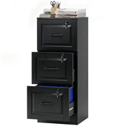 3 Drawer File Cabinet with Lock, Vertical Filing Cabinet with Adjustable Hanging Bars for A4 and Letter Size, Black