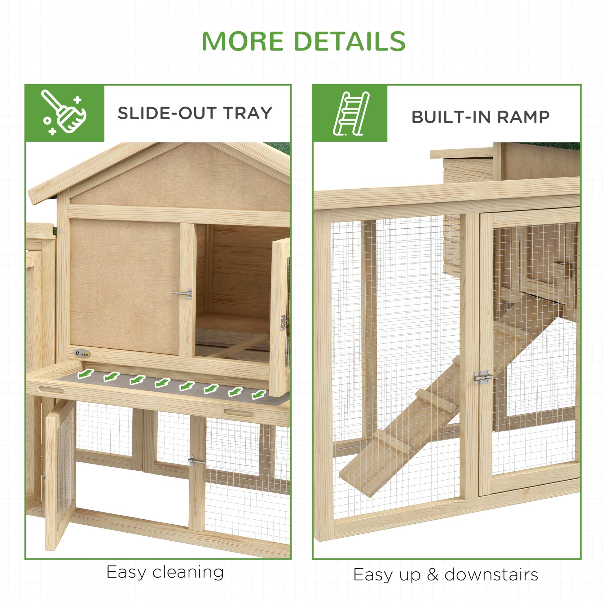 Wooden Chicken Coop, Outdoor Backyard Garden Large Rabbit Hutch with Nesting Box, Run, Ramp, Drawer