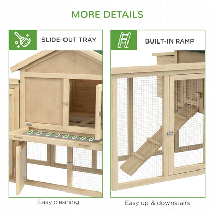 Wooden Chicken Coop, Outdoor Backyard Garden Large Rabbit Hutch with Nesting Box, Run, Ramp, Drawer