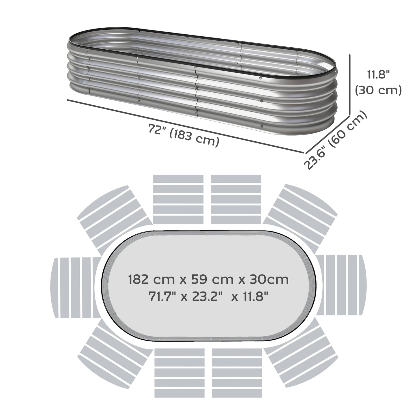 Galvanized Raised Garden Bed, 6 x 2 x 1 Modular Metal Garden Beds with Rubber Strip Edging, Heavy-Duty Outdoor Planter Box for Vegetables, Flowers and Herbs, Silver