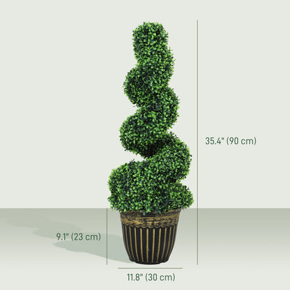 Set of 2 Artificial Plants, Topiary Spiral Boxwood Trees with Pot, for Home Indoor Outdoor Decor, 90cm