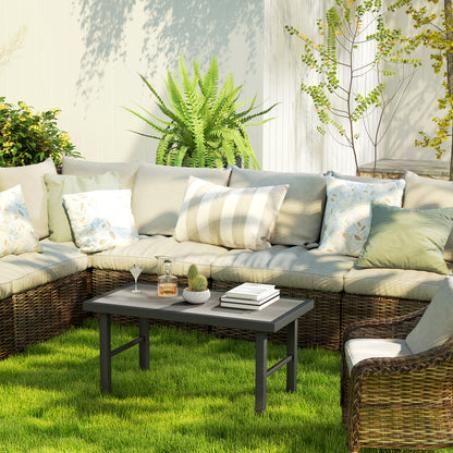 Outdoor Side Table with SPC Woodgrain Tabletop, Metal Patio Coffee Table for Outside Garden, Distressed Grey