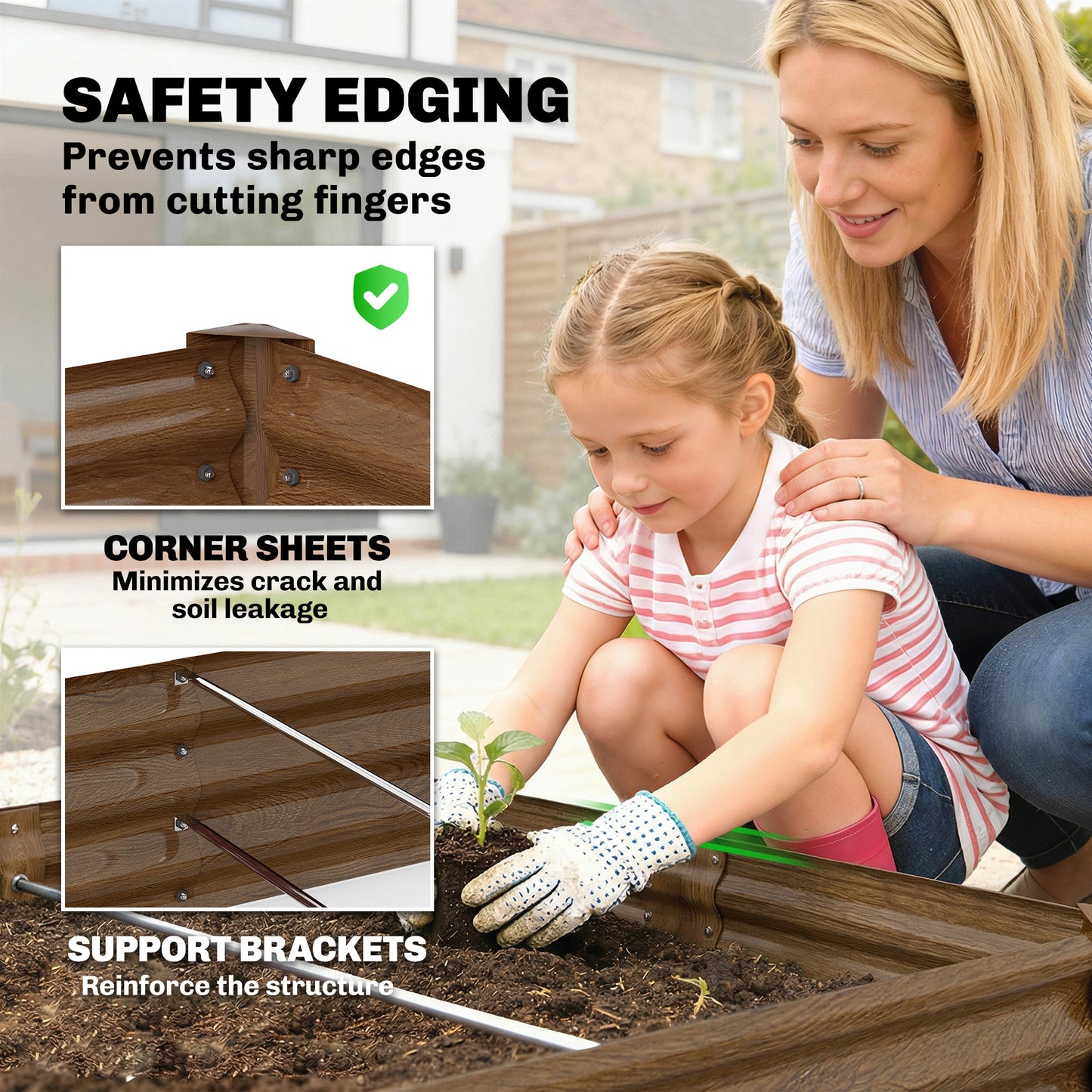 8 x 4 x 1ft Galvanized Raised Garden Bed, Reinforced Outdoor Planter Box with Open Bottom, Distressed Brown