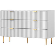 Modern Chest of Drawers 6 Drawer Dresser for Bedroom with Gold Legs and Handles, White