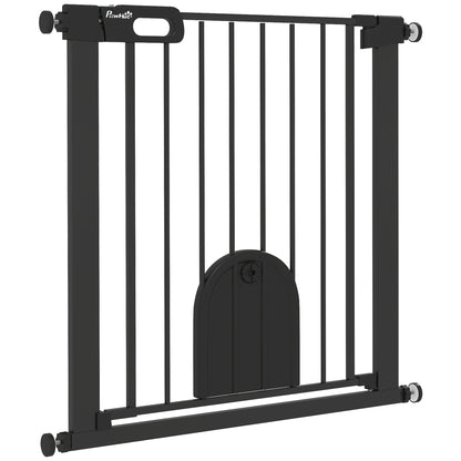 30"-32" Extra Wide Pet Gate Barrier with Small Door, 30"H Dog Gate with Safety Gate Barrier, Stair Pressure Fit, Black