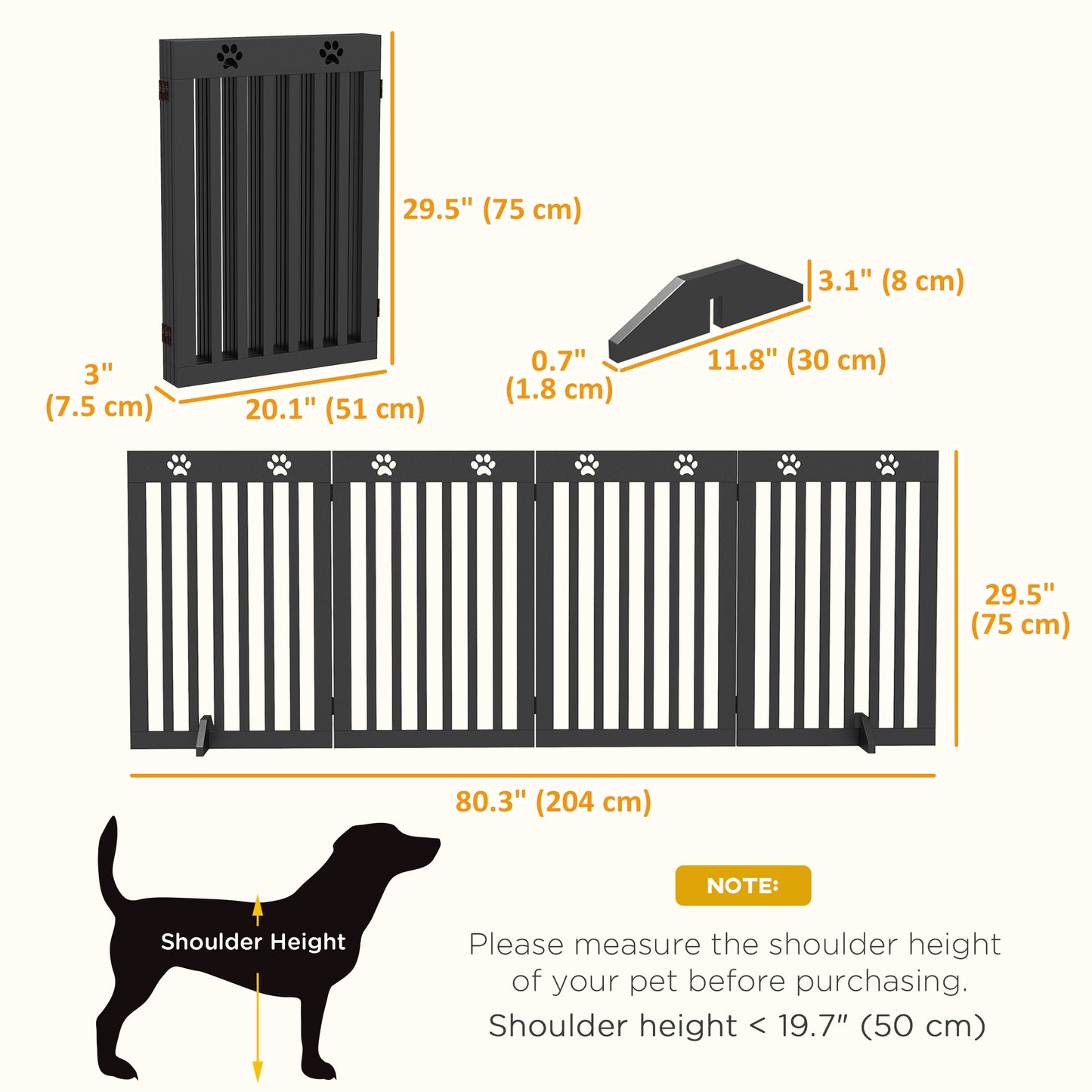 80" Extra Wide Freestanding Pet Gate with Support Feet, Black