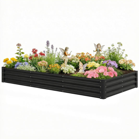 8 x 4 x 1ft Galvanized Raised Garden Bed, Reinforced Outdoor Planter Box with Open Bottom, Black