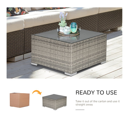 Rattan Garden Coffee Table, 25.6" Square Garden Rattan Table with Tempered Glass Top, Grey