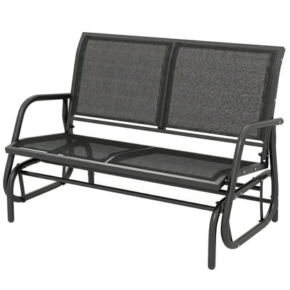 Outdoor Glider Bench, 2 Seater Garden Patio Glider Chair with Sling Fabric Seat, Steel Frame, Black