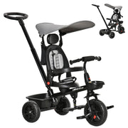 Qaba Tricycle for Toddler 4 in 1 Kids Trike, Converts Stroller to Toddler Bike, Adjustable Backrest & Flat Canopy, Detachable Guardrail & Handle for 1-5 Years Old, Grey