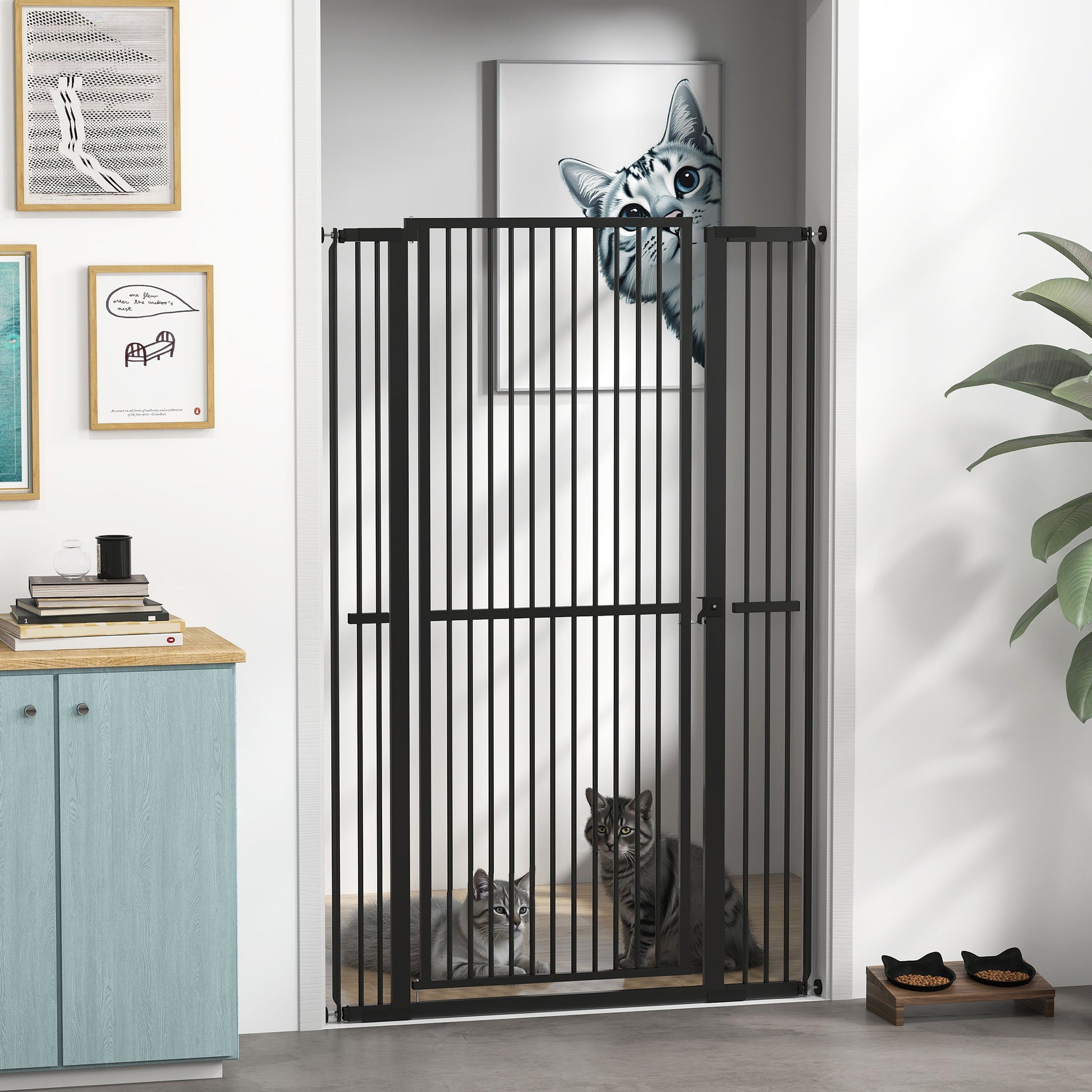 59" Extra Tall Cat Gate, 30"-41" Pet Gate with 2.8" and 5.5" Extensions, for Doorway, Hallway, Stairway, Black
