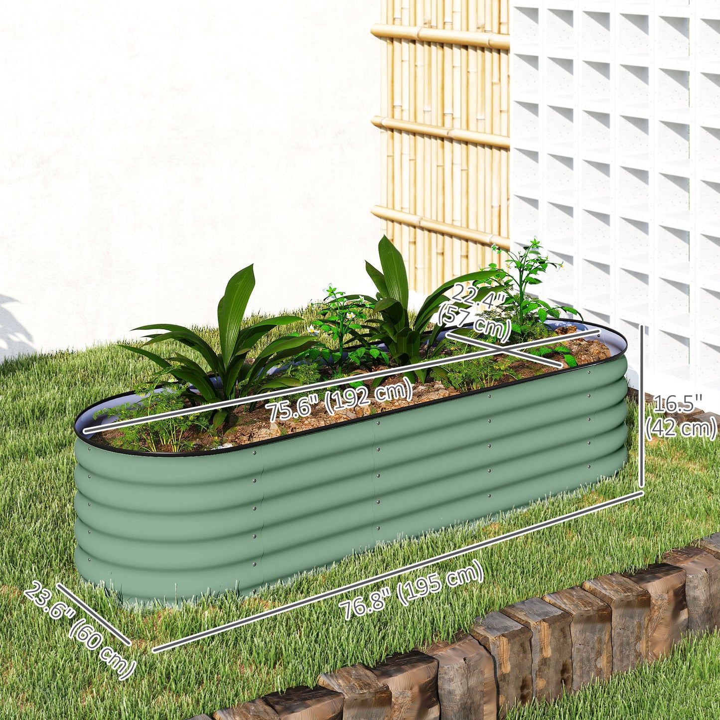 6.5 x 2 x 1.5 FT Galvanized Steel Raised Garden Bed, Metal Garden Bed Planter Box with Safety Edging, Green