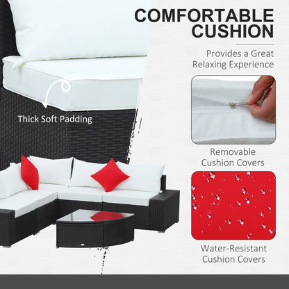 6 Piece Outdoor Wicker Furniture Set, Patio Cushioned Rattan Sofa Chair and Table, Cream White