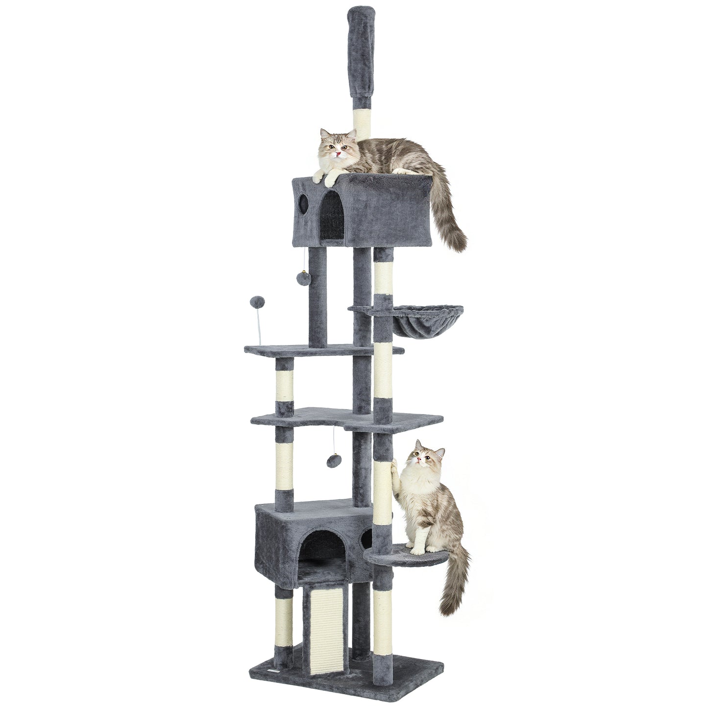 91"-98" Floor to Ceiling Cat Tree with 2 Condos, Hammock and Sisal Scratching Posts, for Indoor, Dark Grey