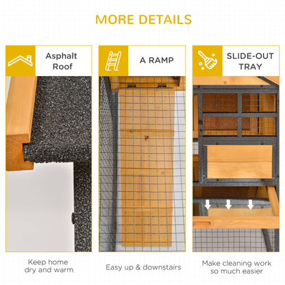 Rabbit Hutch Outdoor, 48"L Large Wooden Bunny Cage with Run, Bite-Resistant Metal Frame, Removable Plastic Tray, Asphalt Roof, Ramp, Guinea Pig Cage for 1-2 Rabbits, Yellow