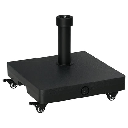 HDPE Square Parasol Base, Portable Umbrella Stand Weights for Cantilever Banana Parasol with Wheels, 35lbs with Water or 40lbs with Sand, for Φ0.75" to Φ1.5" Pole, Black