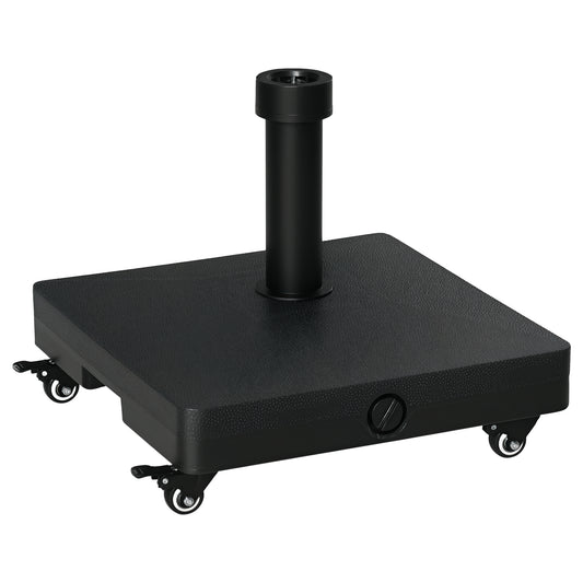 HDPE Square Parasol Base, Portable Umbrella Stand Weights for Cantilever Banana Parasol with Wheels, 35lbs with Water or 40lbs with Sand, for Φ0.75" to Φ1.5" Pole, Black