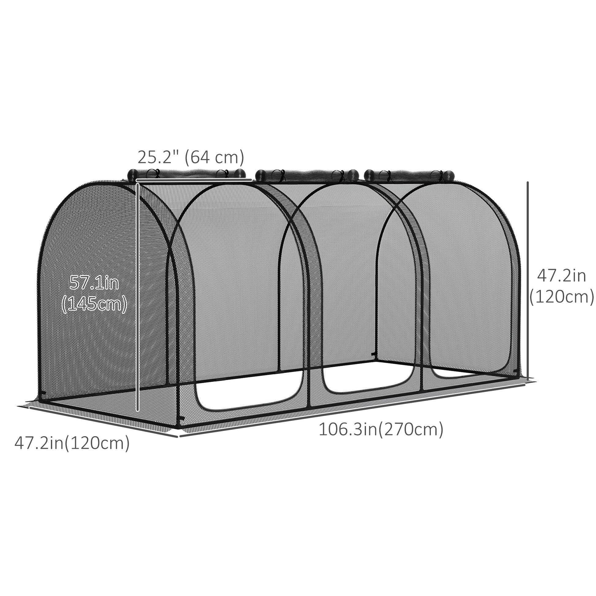 9' x 4' Crop Cage, Garden Plant Protector, with 3 Zippered Doors and 4 Ground Stakes, for Garden, Yard, Lawn, Black