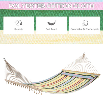 83" Patio Double Hammock, Wide Outdoor Hammock Bed Striped Fits 2 People Sunbed Camping hang Sleep w/ Pillow, Red Stripe