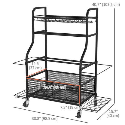 Soozier Garage Sports Equipment Organizer, Rolling Home Gym Storage Rack with Wheels, Dumbbell Rack and Ball Storage Holder