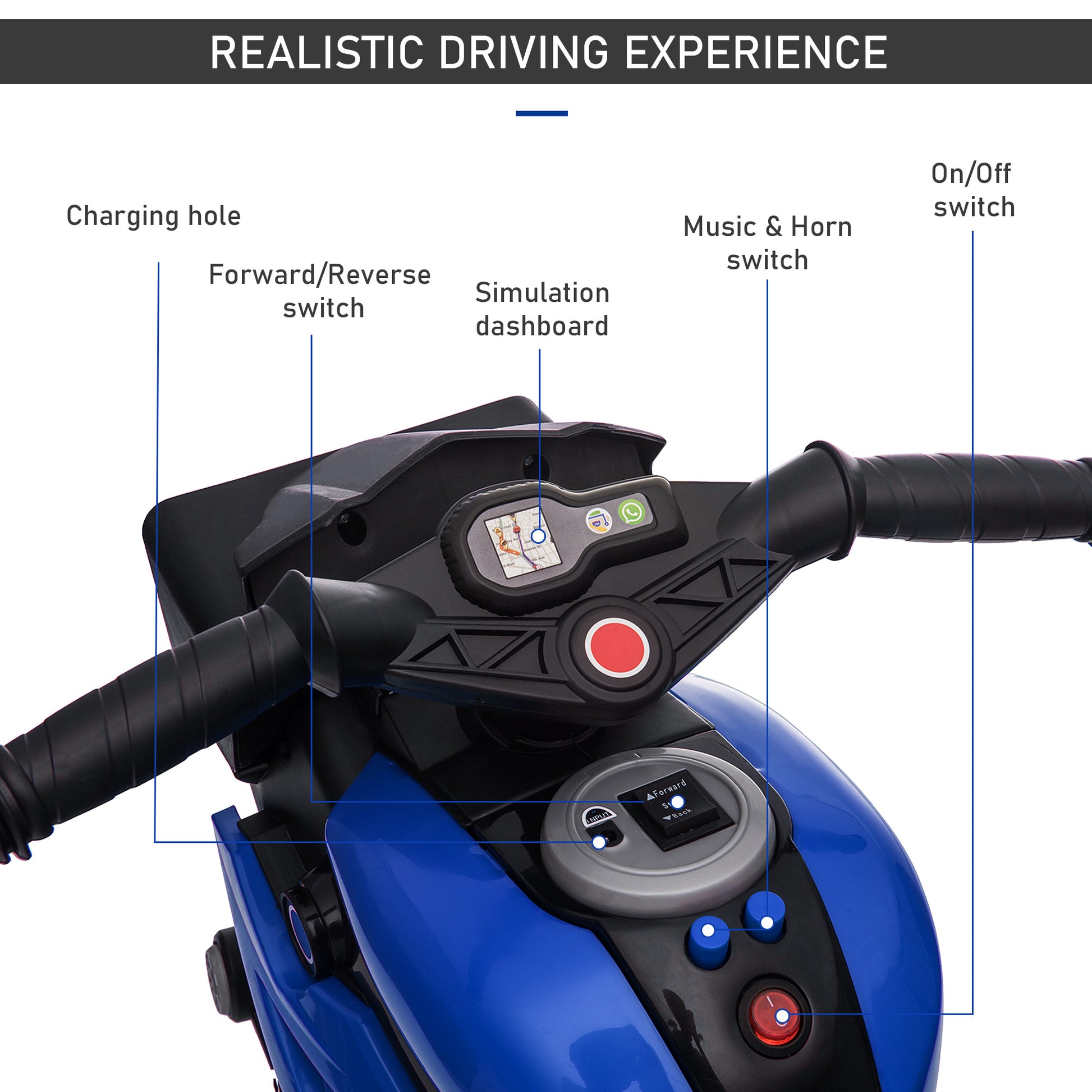 Aosom Kids Electric Pedal Motorcycle Ride-On Toy 6V Battery Powered w/ Music Horn Headlights Motorbike for Girls Boy Blue