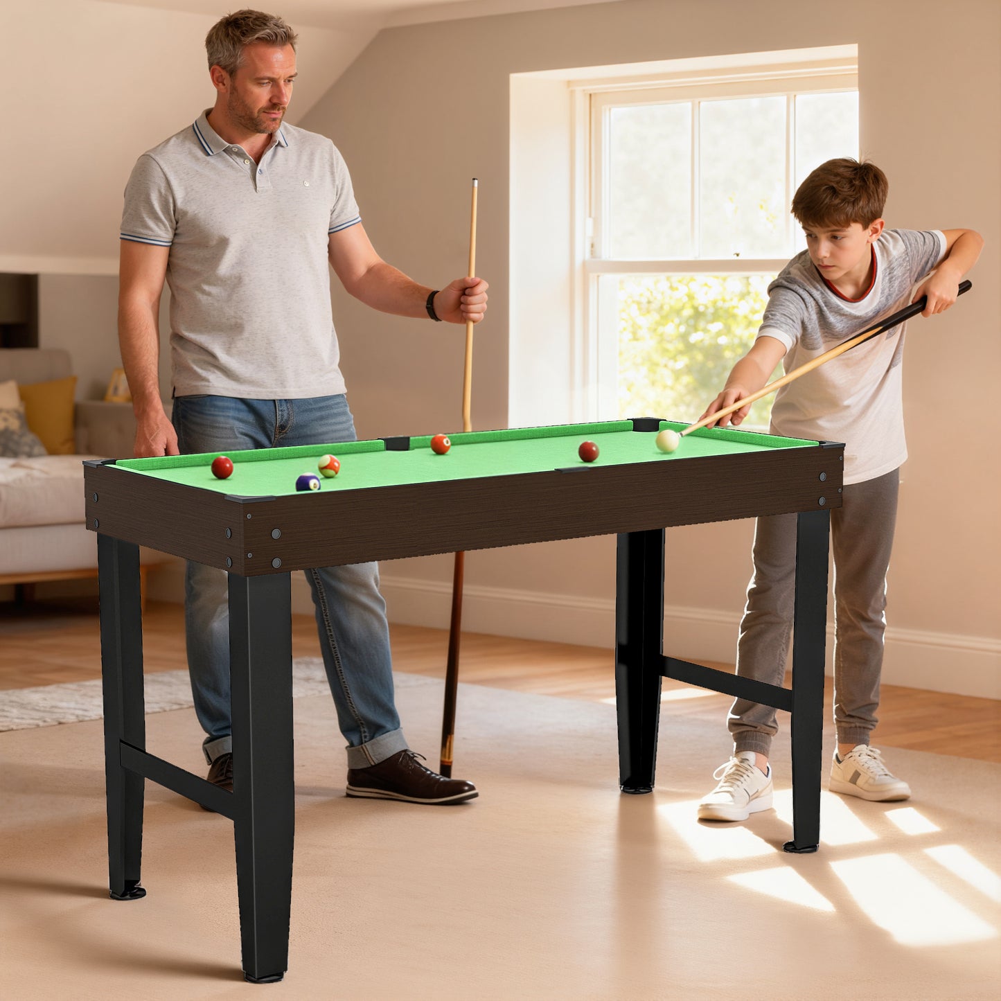 Soozier 55" Mini Pool Table, Pool Game Billiard Table Set with 2 Cues, 16 Balls, 2 Chalks, Triangle, Brush, Green