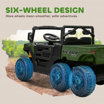 Qaba 24V 4WD Kids Ride On Truck with 6 Wheels Electric Ride On Car with Remote, Dump Bed for 3-8 Years, Green
