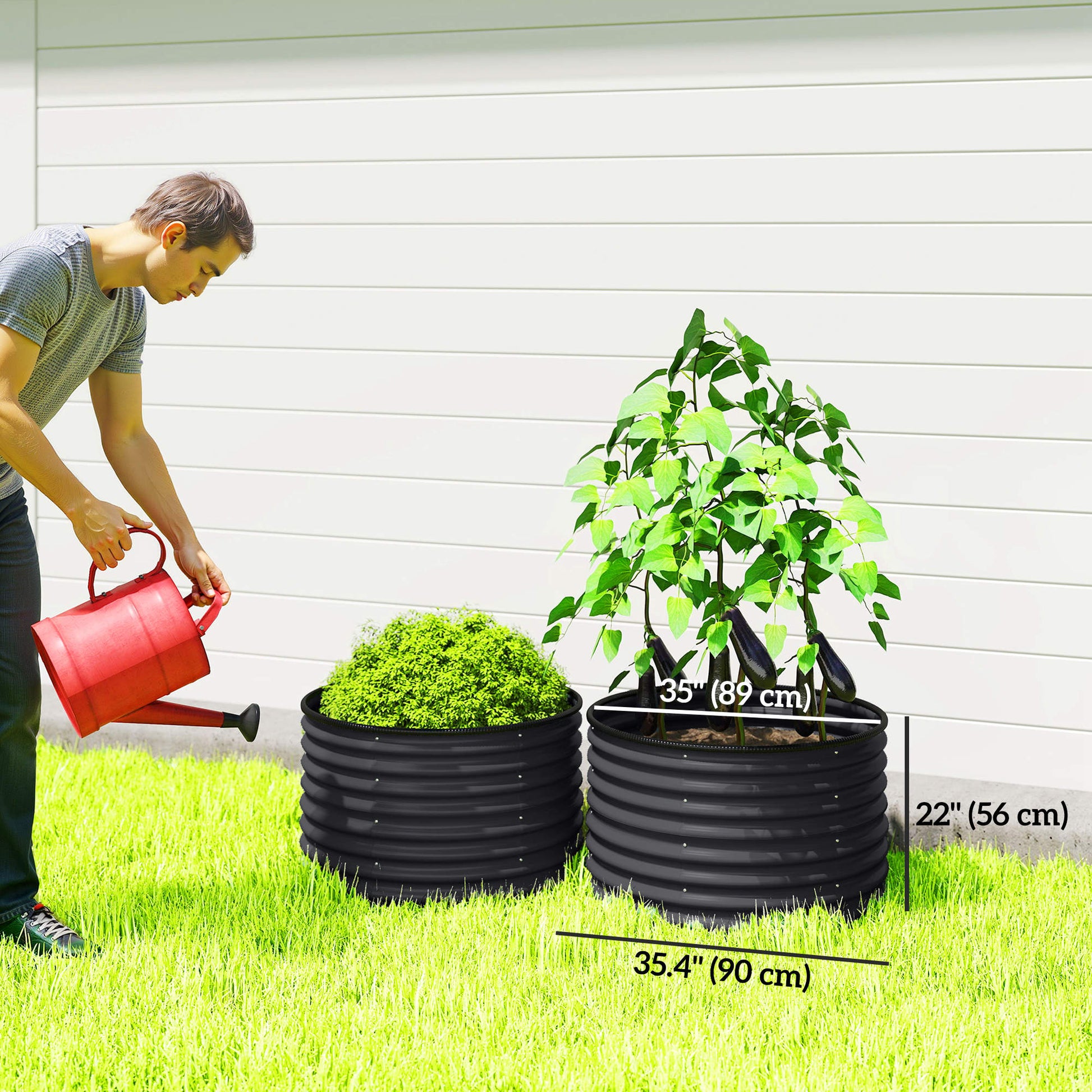 Set of 2 Raised Garden Bed, Metal Planter Box with Safety Edging, Easy-to-assemble Stock Tank, Dark Grey