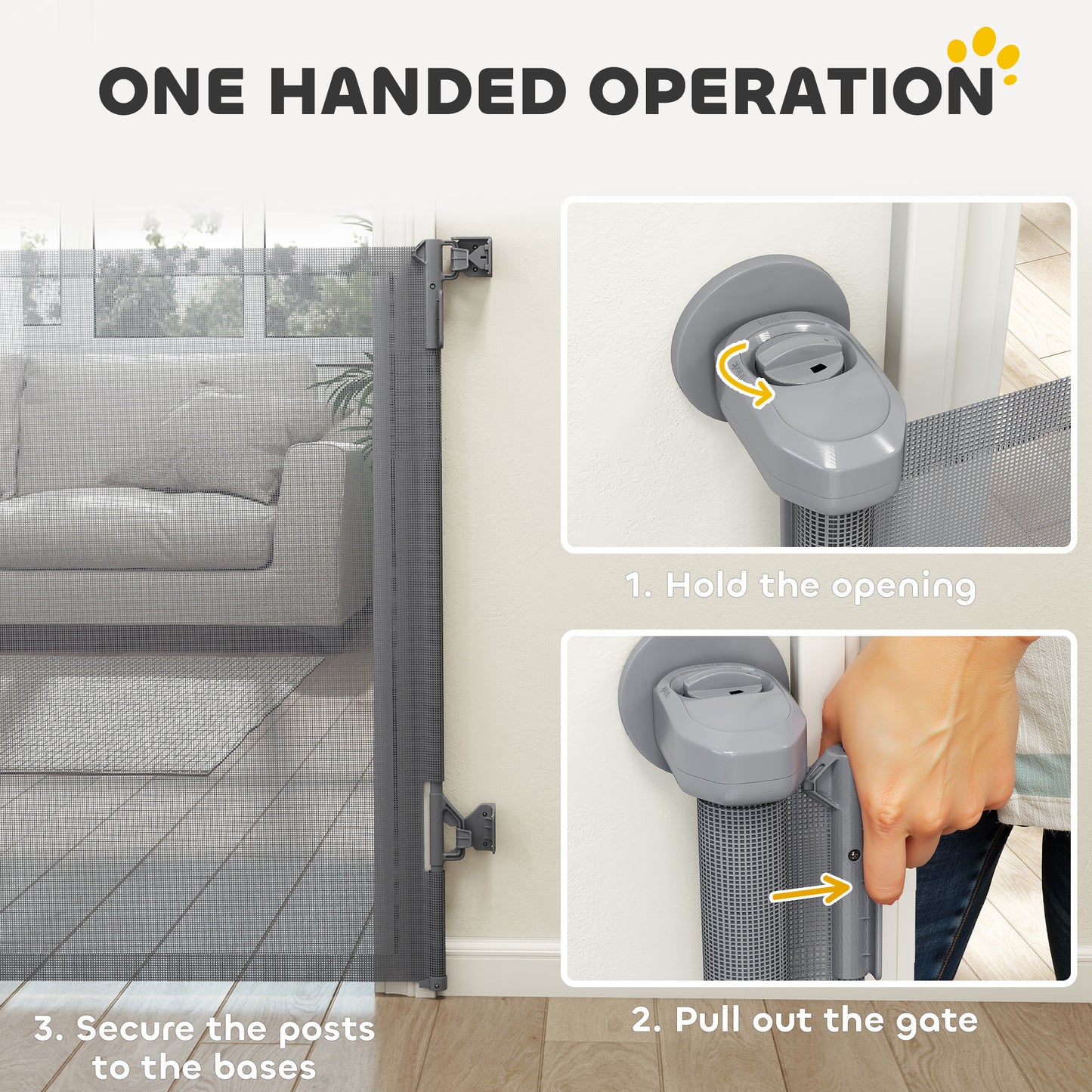 Retractable Dog Gate, 36.6" Tall, Extends to 55" Wide, Mesh Pet Gate with Single Hand Operation, for Stairs, Doorways