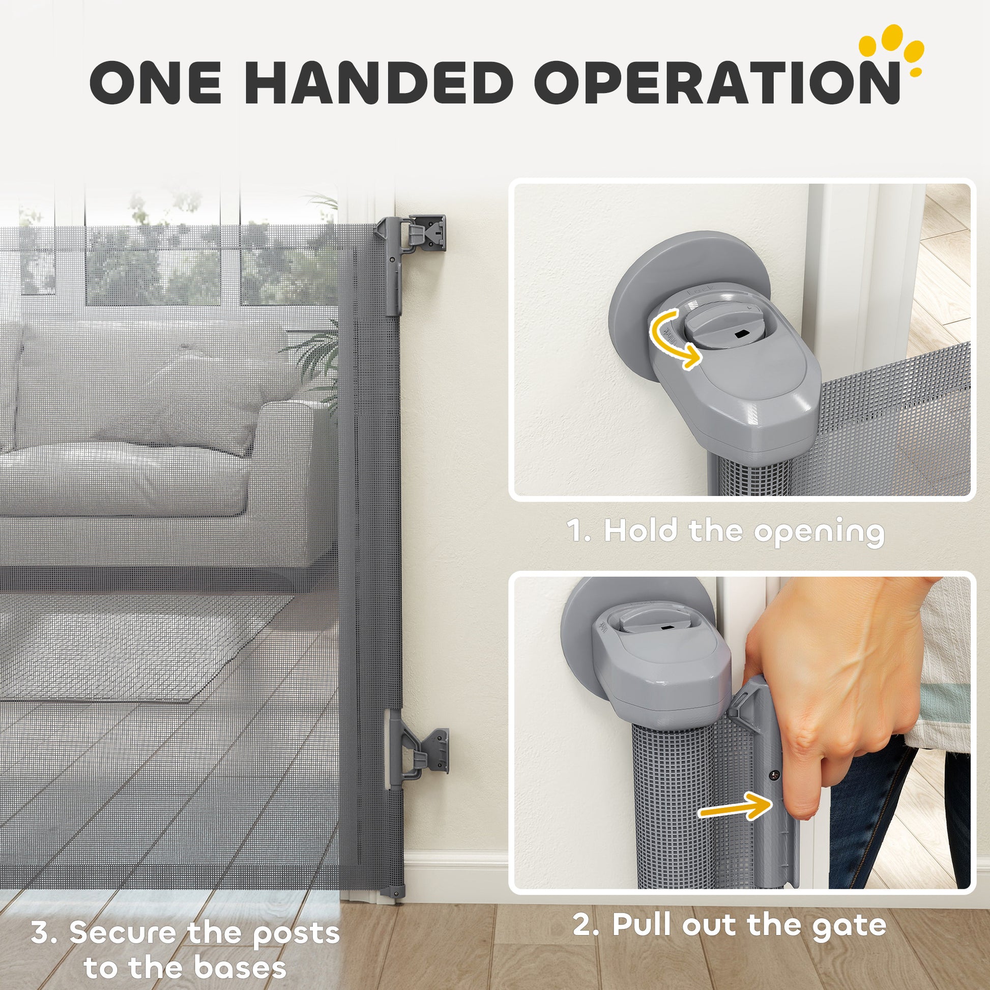 Retractable Dog Gate, 36.6" Tall, Extends to 55" Wide, Mesh Pet Gate with Single Hand Operation, for Stairs, Doorways