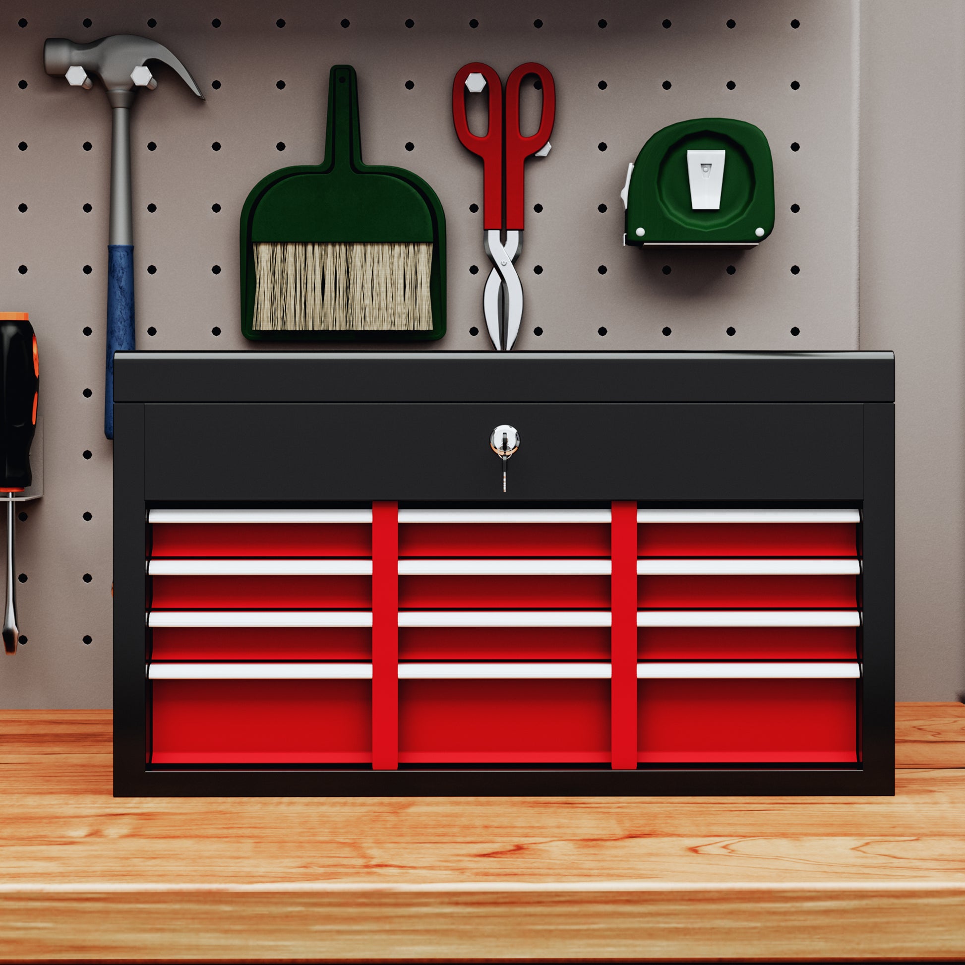 6 Drawer 24" Portable Tool Box with Top Case, Ball Bearing Slides, Metal Tool Chest for Garage, Household and Warehouse