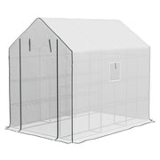 Walk-in Greenhouse with 3 Tier, Garden Plant Growhouse with Roll-up Door and Mesh Windows, 140 x 213 x 190 cm, White