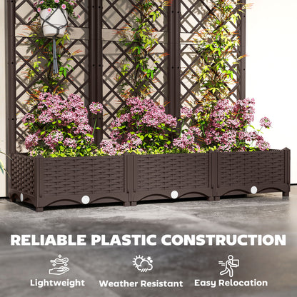 Raised Garden Bed with Trellis, PE Rattan Flower Bed with Drainage Holes and Drain Plugs, 47" x 16" x 48"