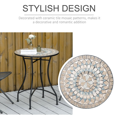Mosaic Patio Table, Round Coffee Table with Metal Frame, Garden Furniture for Outdoor, Poolside, Green
