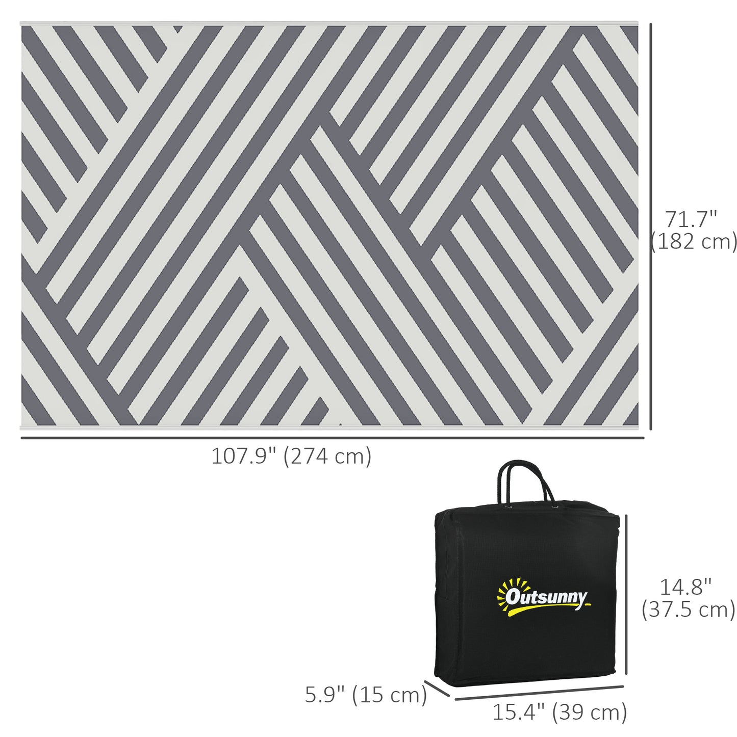 Reversible Outdoor RV Rug, Patio Floor Mat, 6' x 9' Plastic Rug for Backyard, Deck, Beach, Camping, Grey and Cream